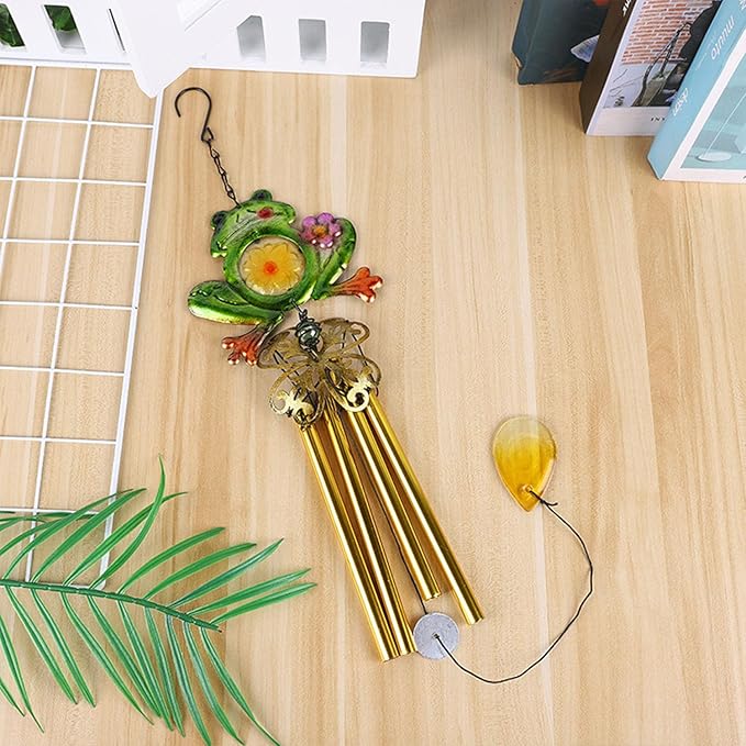 Frog Wind Chimes for Outside, Rustic Aluminum Tube Wind Chimes Animal Stained Glass Hanging Wind Chime Decorative Wind Chime for Balconies Gardens Corridors and Patios (Long)