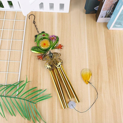 Frog Wind Chimes for Outside, Rustic Aluminum Tube Wind Chimes Animal Stained Glass Hanging Wind Chime Decorative Wind Chime for Balconies Gardens Corridors and Patios (Long)