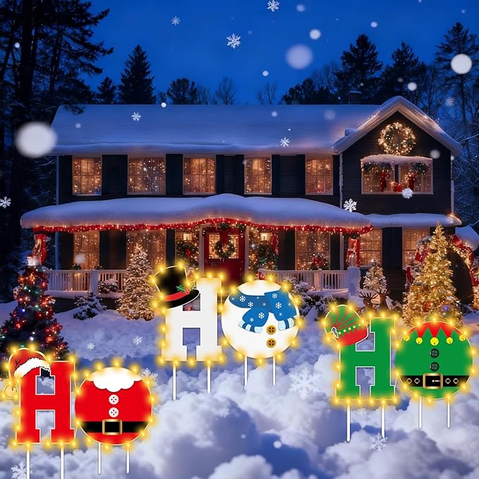Christmas Yard Signs Decor 6 Pcs Christmas Holiday HOHOHO Garden Signs with Stakes Xmas Holiday Letter for Outdoor Garden Lawn Pathway Decorations