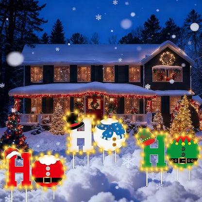 Christmas Yard Signs Decor 6 Pcs Christmas Holiday HOHOHO Garden Signs with Stakes Xmas Holiday Letter for Outdoor Garden Lawn Pathway Decorations