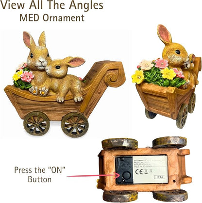PRETMANNS Solar Garden Outdoor Statue Bunny Decor with Lights - Rabbit Lawn Ornament for Outside Yard Patio - Animal Figurines Gift for Mom Grandma - Waterproof Resin Garden Statues Outdoor - Medium