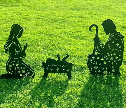 Metal Nativity Scene Outdoor Christmas Decorations, 17” Nativity Silhouette Outdoor Nativity Scene Set, Weather Resistant Outside Nativity Scene Outdoor Yard Stakes for Yard Lawn Garden Pathway