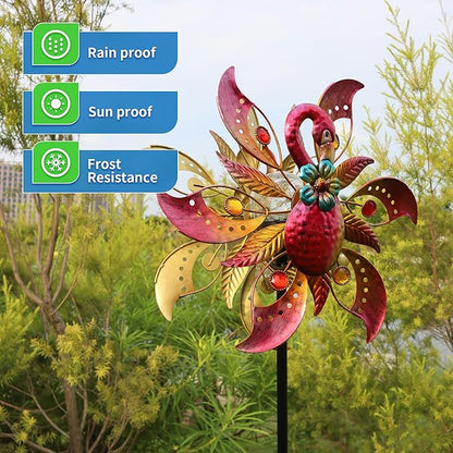 Flamingo Solar Wind Spinner with Color Changing LED Light, Wind Sculptures & Spinners Outdoor Metal Stake Yard Spinners, Garden Wind Catcher Wind Mills, Lawn&Garden
