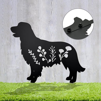 Dog Garden Stake - Unique Gift for Dog Lovers, Black Metal Outdoor Decor, Durable Yard Art Statue (Golden Retriever)