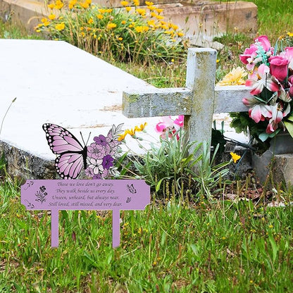 Rngmsi Grave Decorations for Cemetery Memorial, Metal Memorial Garden Stakes for Loss of Mother Father Loved Ones, Purple Plaques Markers for Cemetery Humans Outdoor Yard
