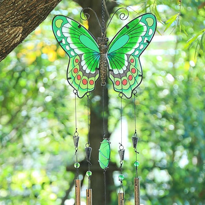 Taman Wind Chimes, 40" Butterfly Glass Wind Chime Colourful Wings Decorative Valentine's Day Gift Memorial Sympathy Gift Mom for Home, Outdoor, Yard, Patio,Garden Decor