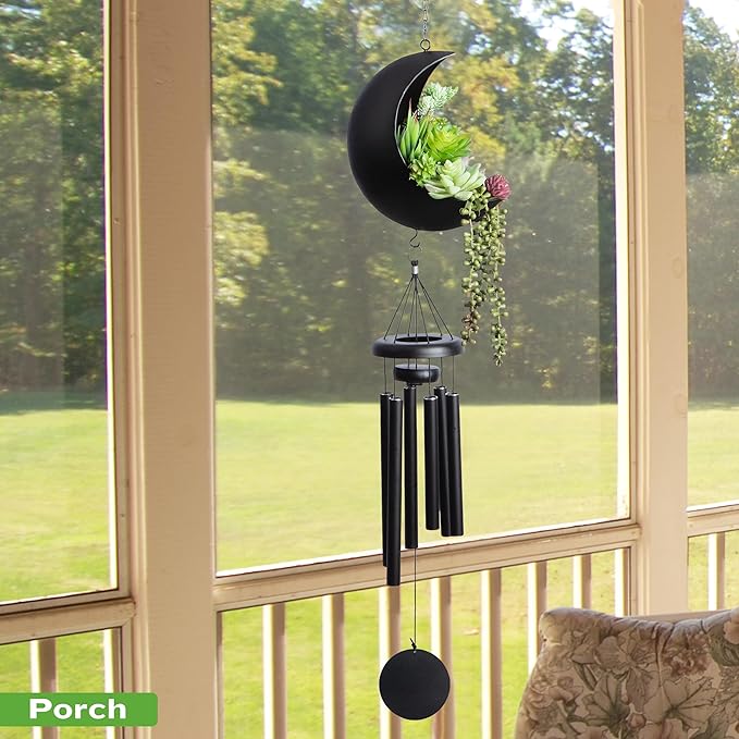 Premium Moon Wind Chimes for Outside – Deep Tone Sympathy & Memorial Wind Chime Gift for Loss of a Loved One, Outdoor Garden Patio Décor (Black)