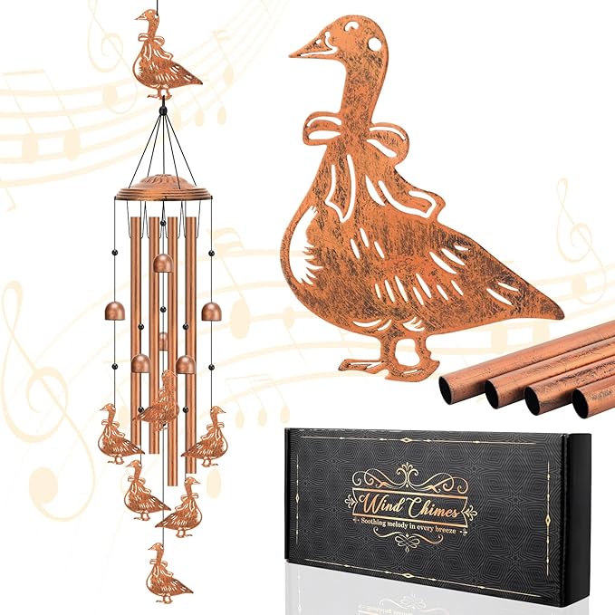 Garden Goose Wind Chimes for Outside Metal Windchimes Outdoors Goose Gifts for Women Men Housewarming Garden Decor for Outside Patio or Yard