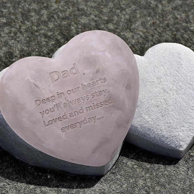 Wowser Heart Shaped Memorial Stone, Sympathy Gift, Remembrance Garden Accent, 6 Inches (Dad)