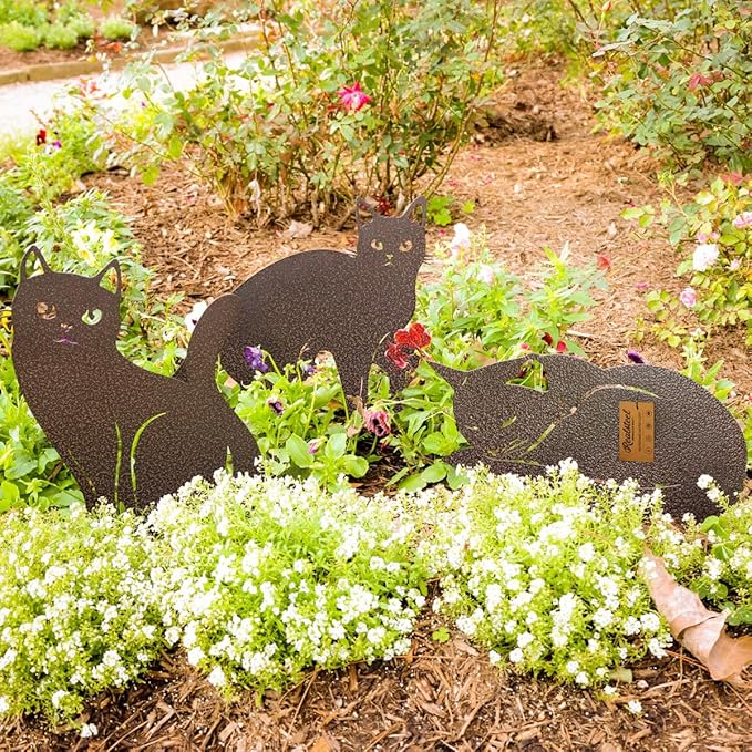 RealSteel Garden Art Cats 3 Pack (2nd Edition) – Metal Cat Yard Stakes & Outdoor Garden Statues – Decorative Lawn & Patio Art for Cat Lovers – Zen Garden & Spring Outdoor Décor – Penny Vein