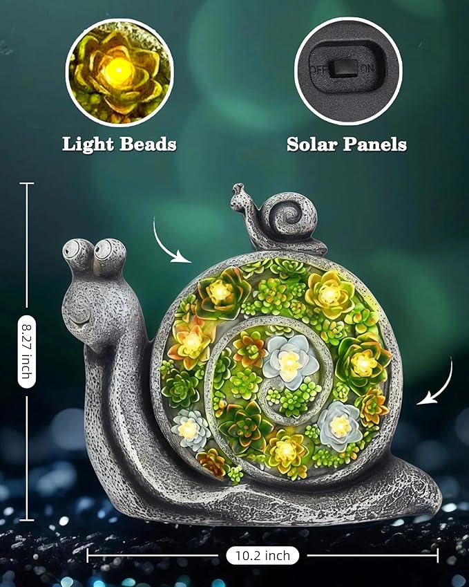 Snail Solar Lights Outdoor, 7 LED Solar Powered Garden Decor for Pathway Lawn Yard - Weatherproof Garden Statue Ornaments, Birthday Gift for Mom Grandma