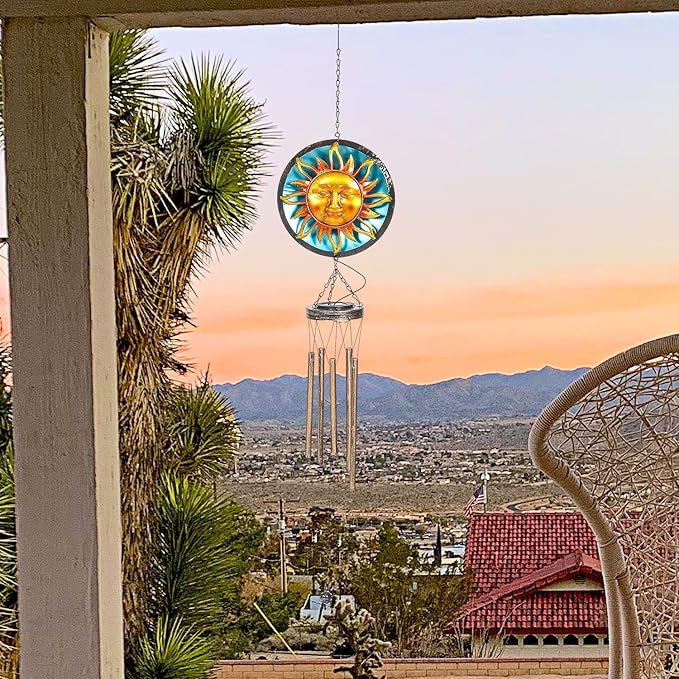 Asense Wind Chimes for Outside, Solar Powered LED Lights Sun Wind Chime, Outdoor Garden Lawn Yard Patio Decoration, Unique Hanging Decor Gifts