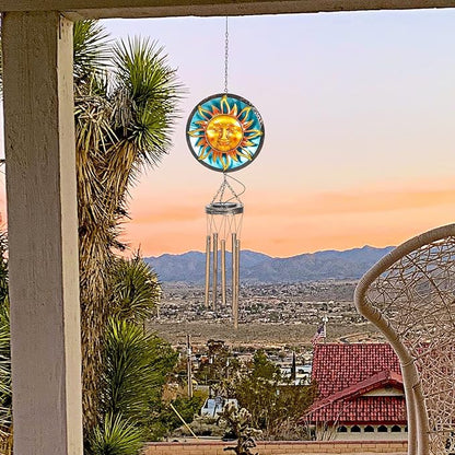 Asense Wind Chimes for Outside, Solar Powered LED Lights Sun Wind Chime, Outdoor Garden Lawn Yard Patio Decoration, Unique Hanging Decor Gifts