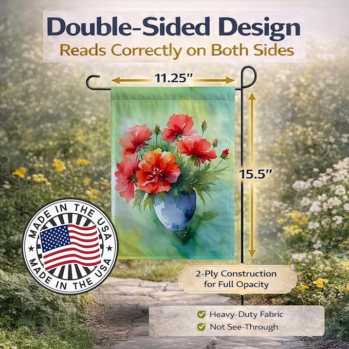 Caroline's Treasures Ohio Scarlet Carnations in Watercolor Garden Flag Mailbox Flag Decorative Yard Flag Banner Outside Patio Artwork Yard Flower Beds, Garden Size, Multicolor