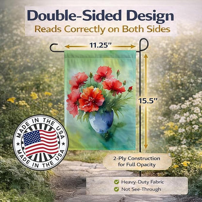 Caroline's Treasures Ohio Scarlet Carnations in Watercolor Garden Flag Mailbox Flag Decorative Yard Flag Banner Outside Patio Artwork Yard Flower Beds, Garden Size, Multicolor
