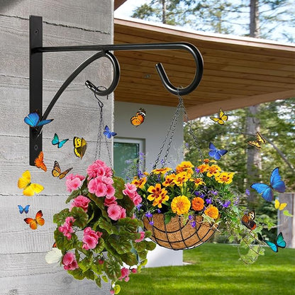 4 Pack Black Vinyl Fence Hooks, 8 Inches Strong Load-Bearing Wall Hanging Plant Bracket Outdoor Indoor, Fence Hangers for Hanging Flower Baskets, Wind Chimes, Bird Feeders, Lanterns & Lights