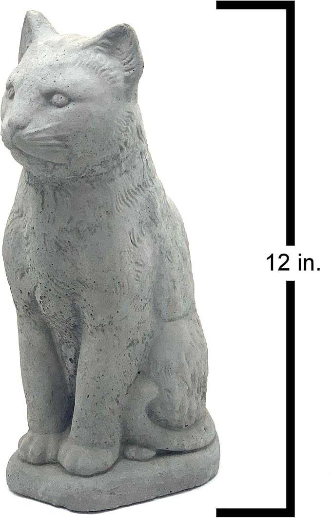 Vintage Sitting Cat: Solid Durable Stone Statue with Distressed Texture. Perfect Home Design & Sealed for Outdoor Use. Handcrafted USA. (Antique/Gray)