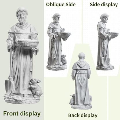 BESBLEE St Francis 28.7Inch Tall Large Garden Outdoor Religious Statue and Sculptures for Home Decor Birdfeeder All Season Yard Patio Lawn Hallway Sculpture Magnesium Oxide Stone