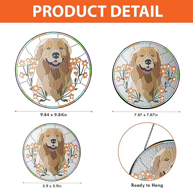 NAZENTI Custom Pet Portrait Stained Glass Suncatcher, Personalized Dog Photo Memorial Ornament Window Hanging, Remembrance Sympathy Gift for Loss of Fur, Bereavement Keepsake, Home Decor