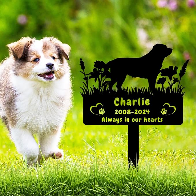 Custom Rottweiler Dog Memorial Grave Marker,Personalized Pet Dog Memorial Garden Stake,Flora Dog Memorial Plaque Burial Stake Engraved Sign,Dog Sympathy Grave Stake,Dog Statue Headstone