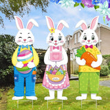 Umigy 3 Pcs Easter Yard Decor Outdoor Bunny Sign with Stakes, Spring 10 x 32 Inch Cute Bunny Egg Carrot Garden Decorations for Party Supplies Prop Patio Lawn