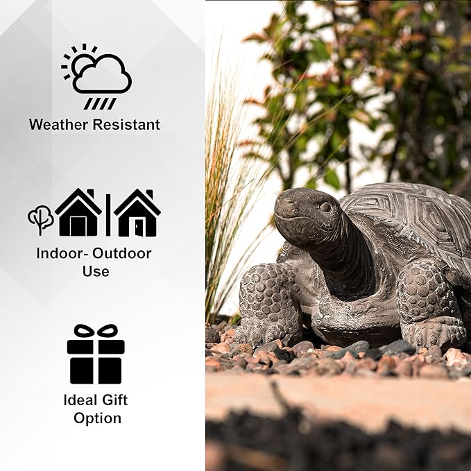 XBrand 16.1" L Grey Polystone Walking Turtle Statue, Indoor Outdoor Décor, Living Room Décor, Turtles Sculptures, Yard Statues
