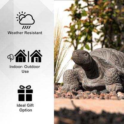 XBrand 16.1" L Grey Polystone Walking Turtle Statue, Indoor Outdoor Décor, Living Room Décor, Turtles Sculptures, Yard Statues