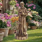 LuxenHome 25'' Saint Francis Garden Statue, Religious Garden Sculpture, Catholic St. Francis Statue for Patio, Yard, Home, Fiber Stone Decor, Outdoor Sculptures Decorations, Brown