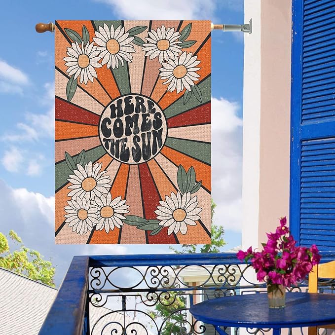 Summer House Flag Vintage Daisy Sun Vertical Double Sided Seasonal Farmhouse Yard Outdoor Decorations 28 x 40 Inch