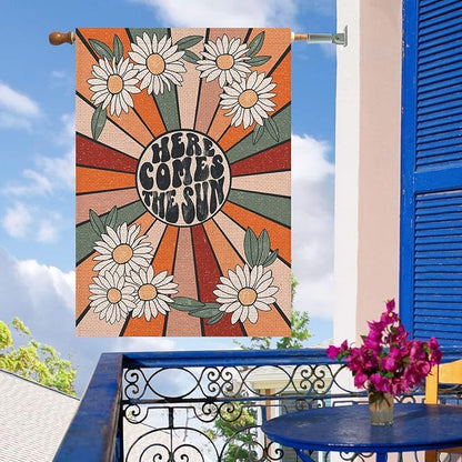 Summer House Flag Vintage Daisy Sun Vertical Double Sided Seasonal Farmhouse Yard Outdoor Decorations 28 x 40 Inch