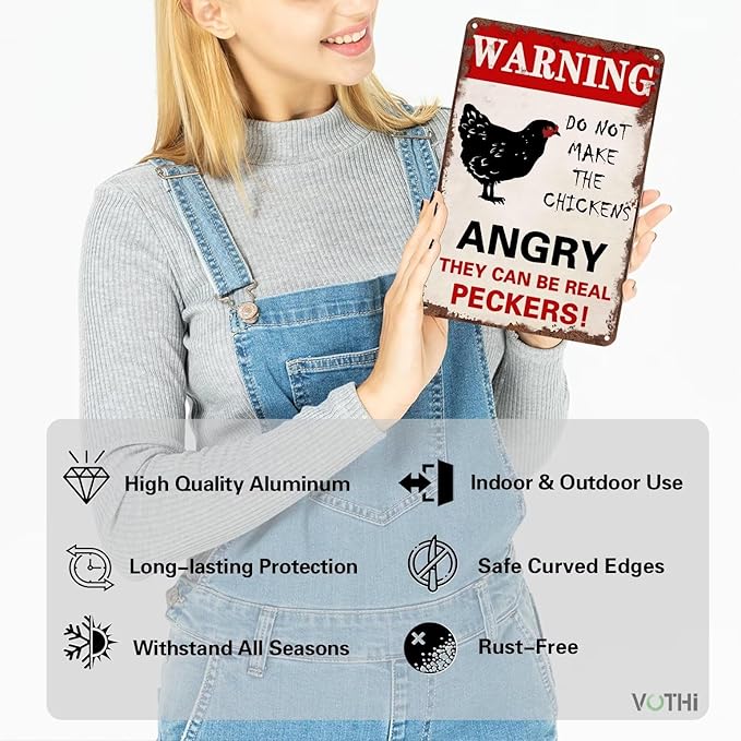 Funny Vintage Metal Chicken Coop Signs;Warning Do Not Make The Chickens Angry;for Farmhouse Gate Fence Wall Decor;Chicken Signs for Coop Funny Outdoor 8x12 In