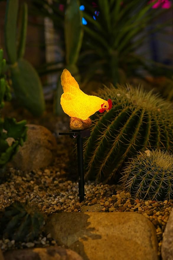 Outdoor Chicken Solar Lights: Resin Garden Decor for Outside Patio Yard Cute Chicken Gifts for Housewarming Mother's Day Birthday