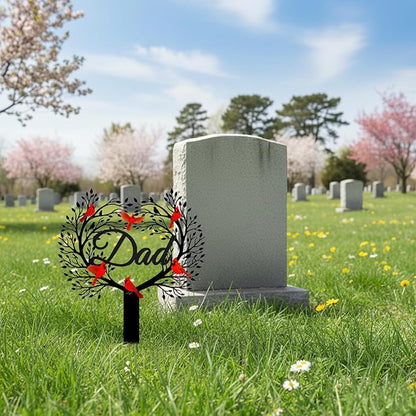 Memorial Grave Stake for Dad with Tree of Life and Cardinals - Metal Sympathy Grave Marker, Rust-Resistant Cemetery Garden Decoration(DAD)