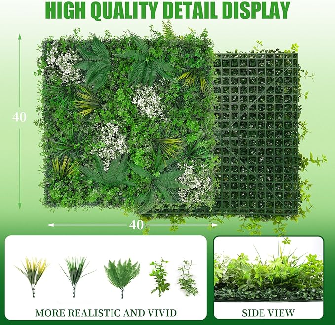 Grooy 20"X20" Artificial Grass Wall, 12PCS Boxwood Panels UV-Protected Faux Grass Backdrop Wall,Greenery Privacy Hedge Screen for Outdoor Garden Patio, Indoor Party Balcony Fence Decor