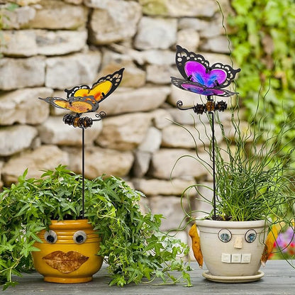 Butterfly Garden Stakes,Butterfly Kit Made of Glass and Metal,Colorful Butterflies Garden Decorations Can Make the Garden Full of Color and Vitality. (Yellow and Purple)