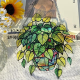 Plant Suncatcher Glass, Stained Glass Suncatcher Plant Window Hanging, Unique Nature Lover Gifts Leaf
