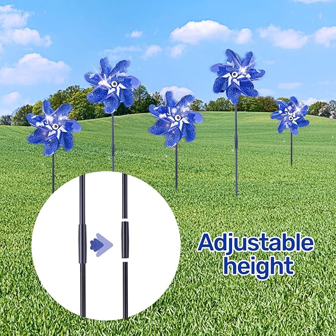 BATTIFE Reflective Pinwheels for Yard and Garden, Pre-Installed Sparkly Blind Birds Pin Wheel, Scare Birds & Animal Away Wind Spinner, 10 Pack (Blue)