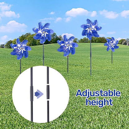 BATTIFE Reflective Pinwheels for Yard and Garden, Pre-Installed Sparkly Blind Birds Pin Wheel, Scare Birds & Animal Away Wind Spinner, 10 Pack (Blue)