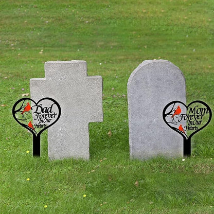 OZIO Memorial Grave Markers for Cemetery, Heart Memorial Plaque Stake Cardinals Garden Stake Memorial Metal Grave Stake Decoration for Mom Dad Cemetery Outdoors Yard Garden