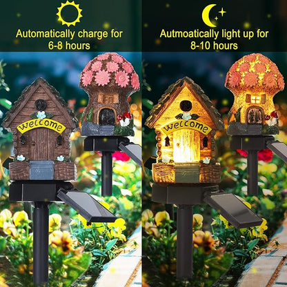 Rossesay 2 Pack Mushroom Fairy House Solar Light Spring Outdoor Garden Home Statue LED Light Fairy Lights for Outside Spring Garden Lawn Walkway Patio Yard Backyard Plant Decoration