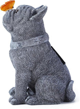 Solar French Bulldog Garden Statue with Butterfly, Outdoor Frenchie Sculpture Decor for Patio, Yard & Lawn, Unique French Bulldog Gifts & Dog Memorial Statue,10 Inch, Resin (Grey Stone)