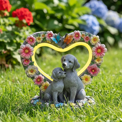 Solar Garden Statue - Heartwarming Dog Mom & Puppy Figurine with Glowing Heart - Outdoor Decor for Patio, Lawn, Yard, Porch - Housewarming, Birthday, Christmas, for Mom Women Grandma