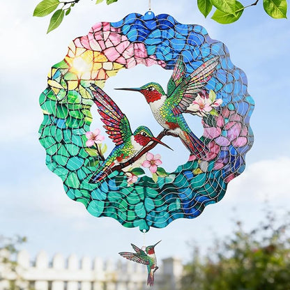 Hummingbird Wind Spinners Outdoor, IDEA SHOW 12In Stainless Steel Wind Spinners Outside, 3D Kinetic Hanging Spinners Sculpture for Women Mom, Metal Garden Decor Ornaments for Patio Yard Art