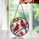 Cardinal Bird Stained Glass Window Hanging, Red Cardinal Flower Sun Catchers Indoor Window Round Glass Wall Art Decor, Bird Suncatcher Wall Hanging Decorations, Gardening & Lawn Care
