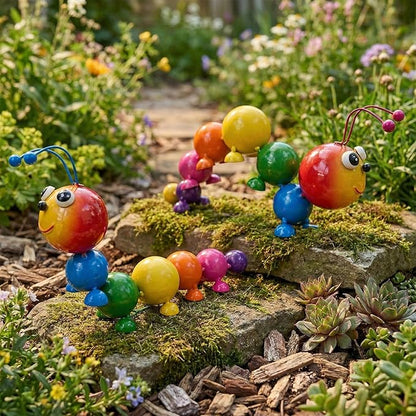 Metal Caterpillar Statue Indoor Outdoor Vivid Yard Art Garden Decor for Outside Patio Lawn Ornaments Fence Decorations Gift for Family Friends Garden Lovers 2 Pack(Color & Curved)