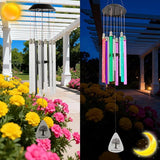 Solar Wind Chimes for Outside, 6 LED Tubes Auto-Color Changing, Birthday/Festival/White Elephant Gifts, 37” Outdoor Decor for Garden, Yard, Patio