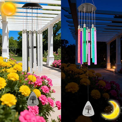 Solar Wind Chimes for Outside, 6 LED Tubes Auto-Color Changing, Birthday/Festival/White Elephant Gifts, 37” Outdoor Decor for Garden, Yard, Patio
