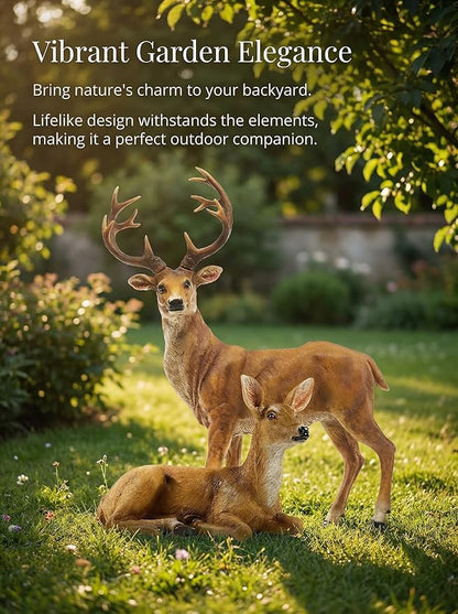 XTAPAN Resin Female Deer & Standing Male Deer Figurine Animals Statue Home Garden Yard Ornament Lawn Outdoor Patio Decor