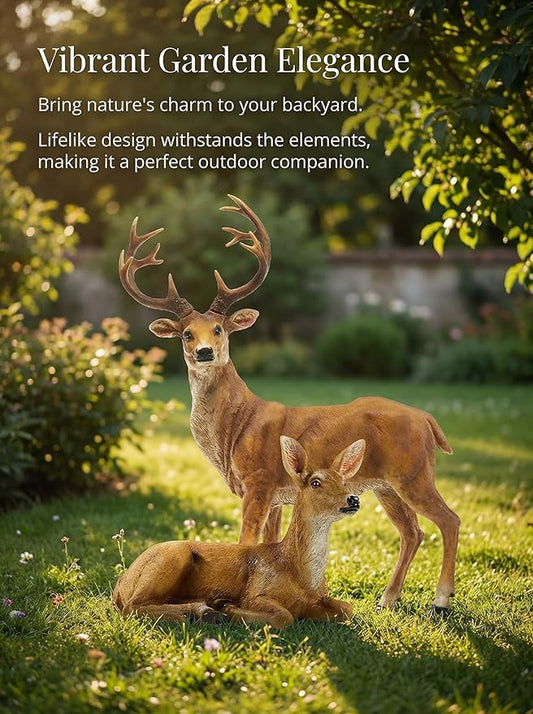 XTAPAN Resin Female Deer & Standing Male Deer Figurine Animals Statue Home Garden Yard Ornament Lawn Outdoor Patio Decor
