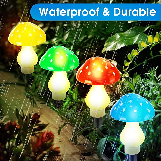 Reginary 12 Pcs Outdoor Lamp Solar Mushroom Light up Garden Mushroom Lights 8 Modes Waterproof Lamp Outside Decor for Holiday Yard Patio Pathway Lawn Ornament(Multicolored,Classic)
